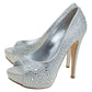 Original Gina White Satin Crystal Embellished Peep Toe Platform Pumps Size 37.5