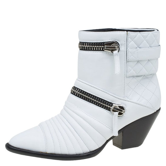 Original Giuseppe Zanotti White Quilted Leather Ankle Boots Size 40 (Never Used)