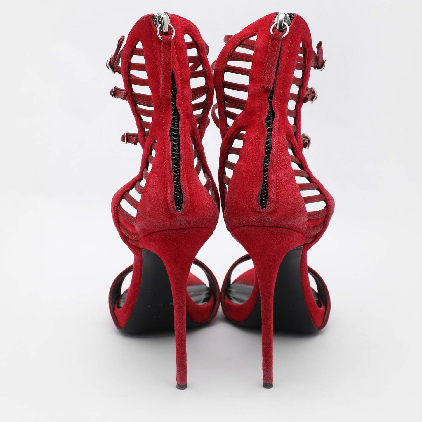 Original Giuseppe Zanotti Red Suede and Satin Caged Sandals Size 38