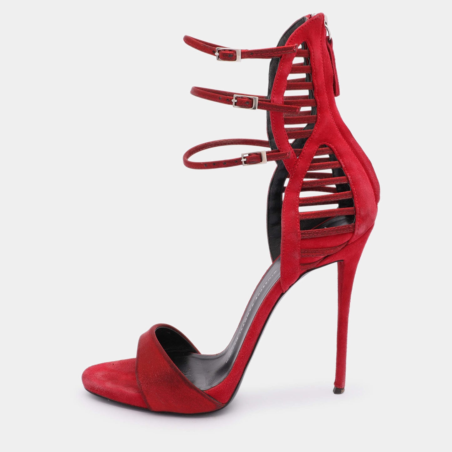 Original Giuseppe Zanotti Red Suede and Satin Caged Sandals Size 38