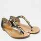 Original Giuseppe Zanotti Navy Blue Satin Crystal Embellished T-Strap Flat Sandals Size 40