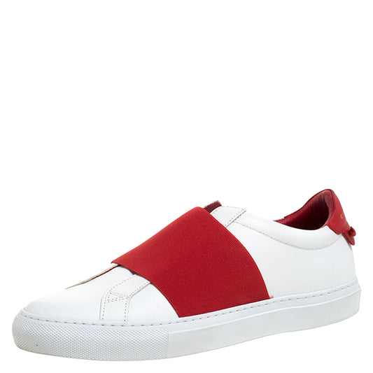 Original Givenchy White/Red Leather And Elastic Band Urban Street Slip On Sneakers Size 39.5