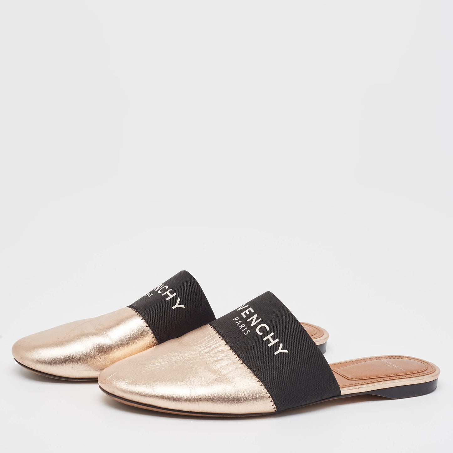 Original Givenchy Metallic Rose Gold Leather Bedford Flat Mules Size 38