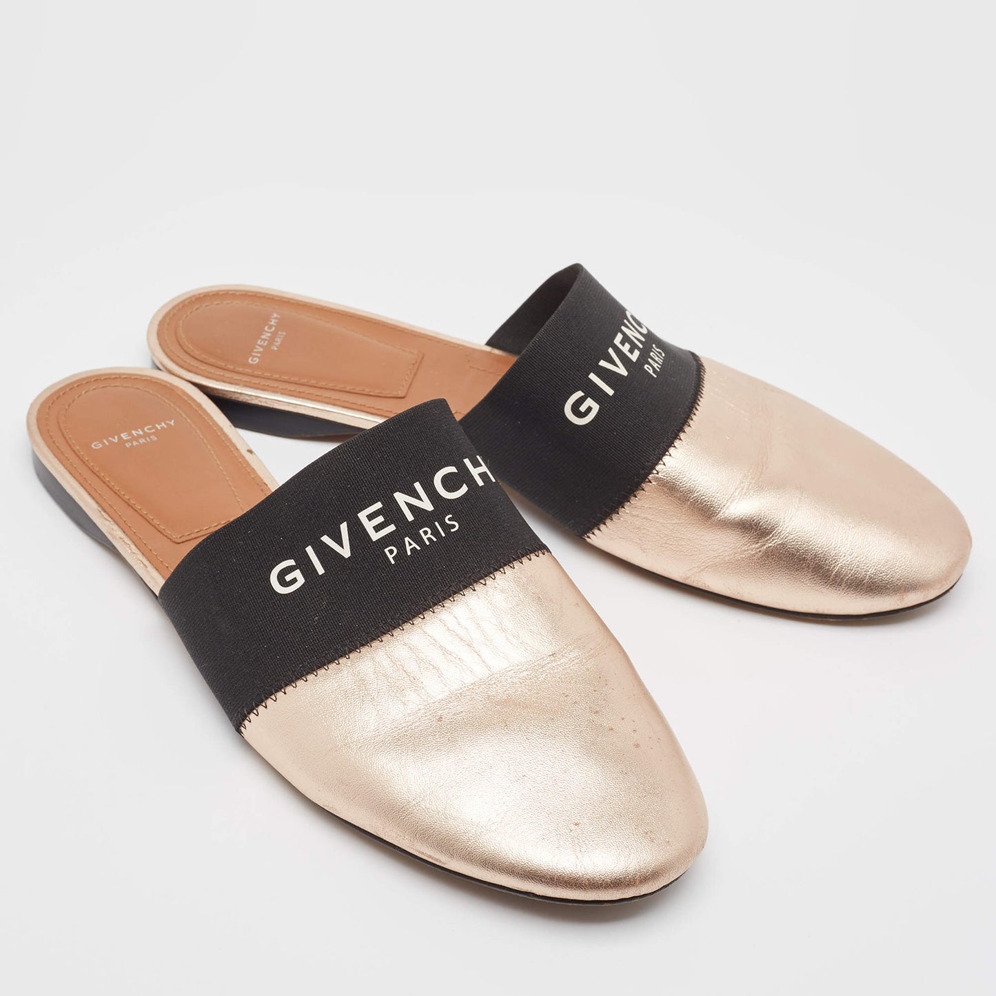 Original Givenchy Metallic Rose Gold Leather Bedford Flat Mules Size 38