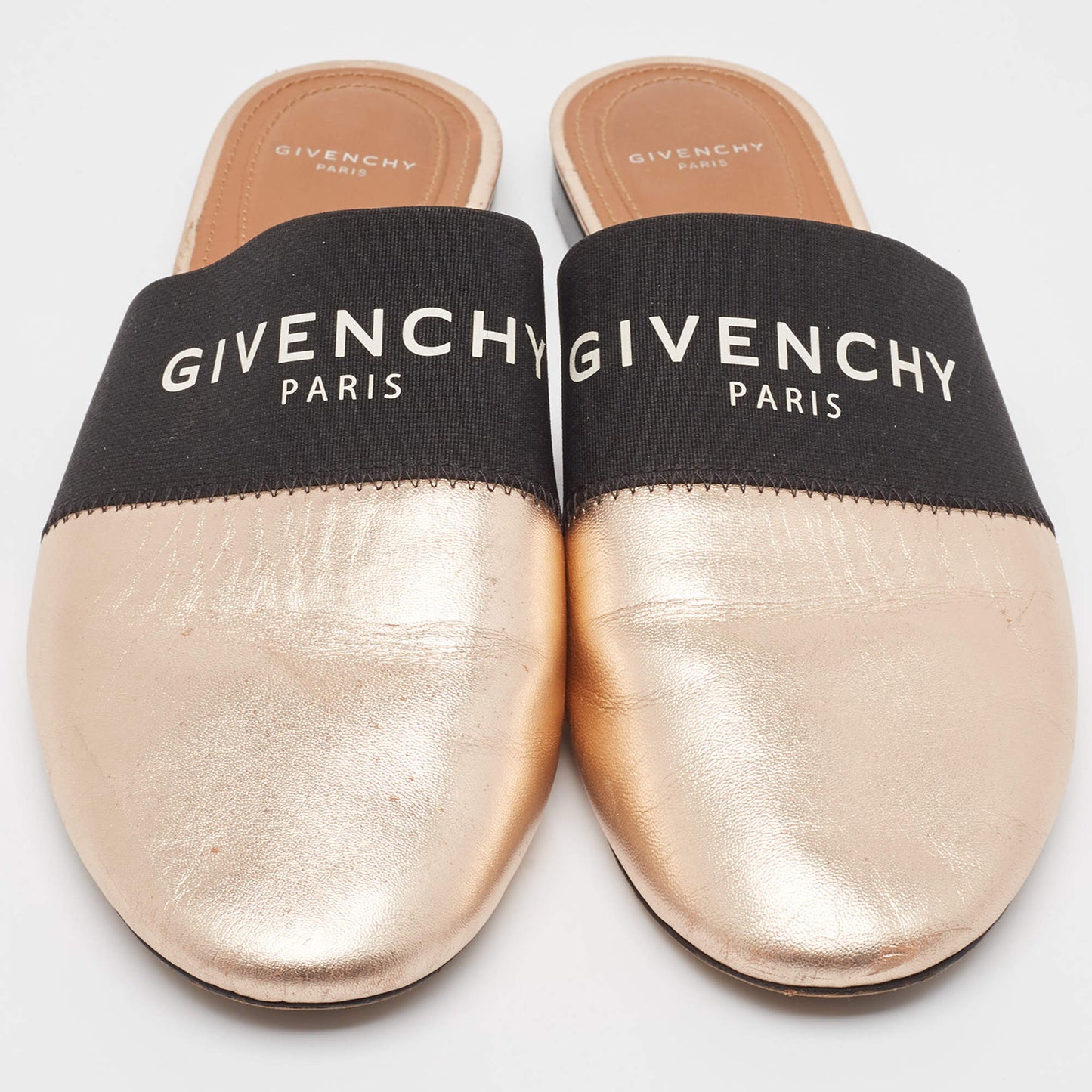 Original Givenchy Metallic Rose Gold Leather Bedford Flat Mules Size 38