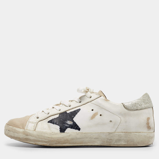 Original Golden Goose White Leather and Nubuck Superstar Sneakers Size 39