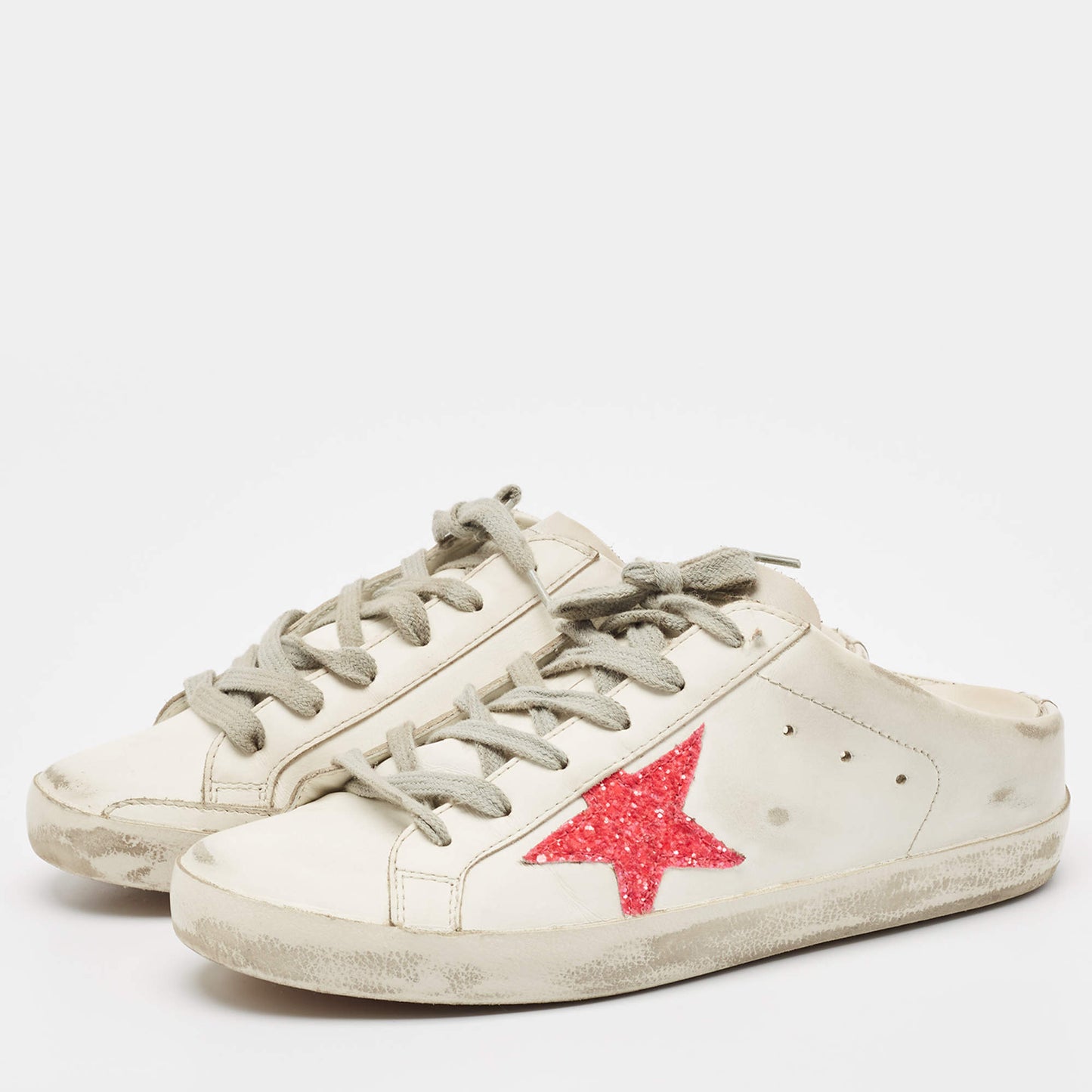 Original Golden Goose White Leather Superstar Mules Size 38