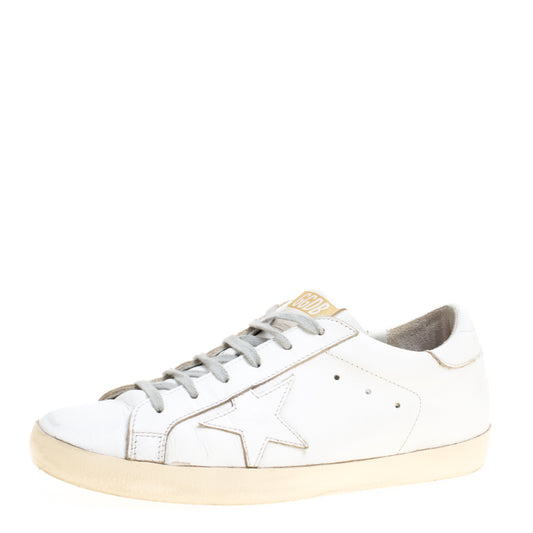 Original Golden Goose White Leather Superstar Feather Embroidered Sneakers Size 40