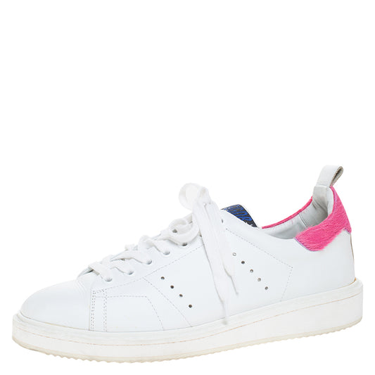 Original Golden Goose White/Pink Leather and Calfhair Trim Tennis Low Top Sneakers Size 39