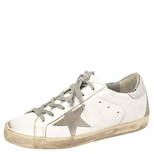 Original Golden Goose White Leather Superstar Low Top Sneakers Size 38