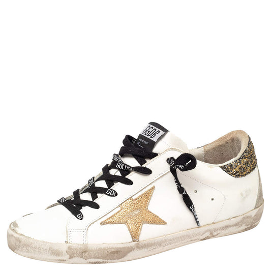 Original Golden Goose White/Grey Leather  And Suede Superstar Low Top Sneakers Size 40