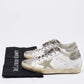 Original Golden Goose White/Silver Leather and Glitter Super Star Low-Top Sneakers Size 36