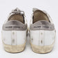 Original Golden Goose White/Silver Leather and Glitter Super Star Low-Top Sneakers Size 36