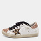 Original Golden Goose White/Rose Gold Leather and Glitter Super Star Low-Top Sneakers Size 36