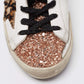 Original Golden Goose White/Rose Gold Leather and Glitter Super Star Low-Top Sneakers Size 36