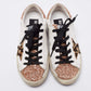 Original Golden Goose White/Rose Gold Leather and Glitter Super Star Low-Top Sneakers Size 36