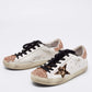 Original Golden Goose White/Rose Gold Leather and Glitter Super Star Low-Top Sneakers Size 36