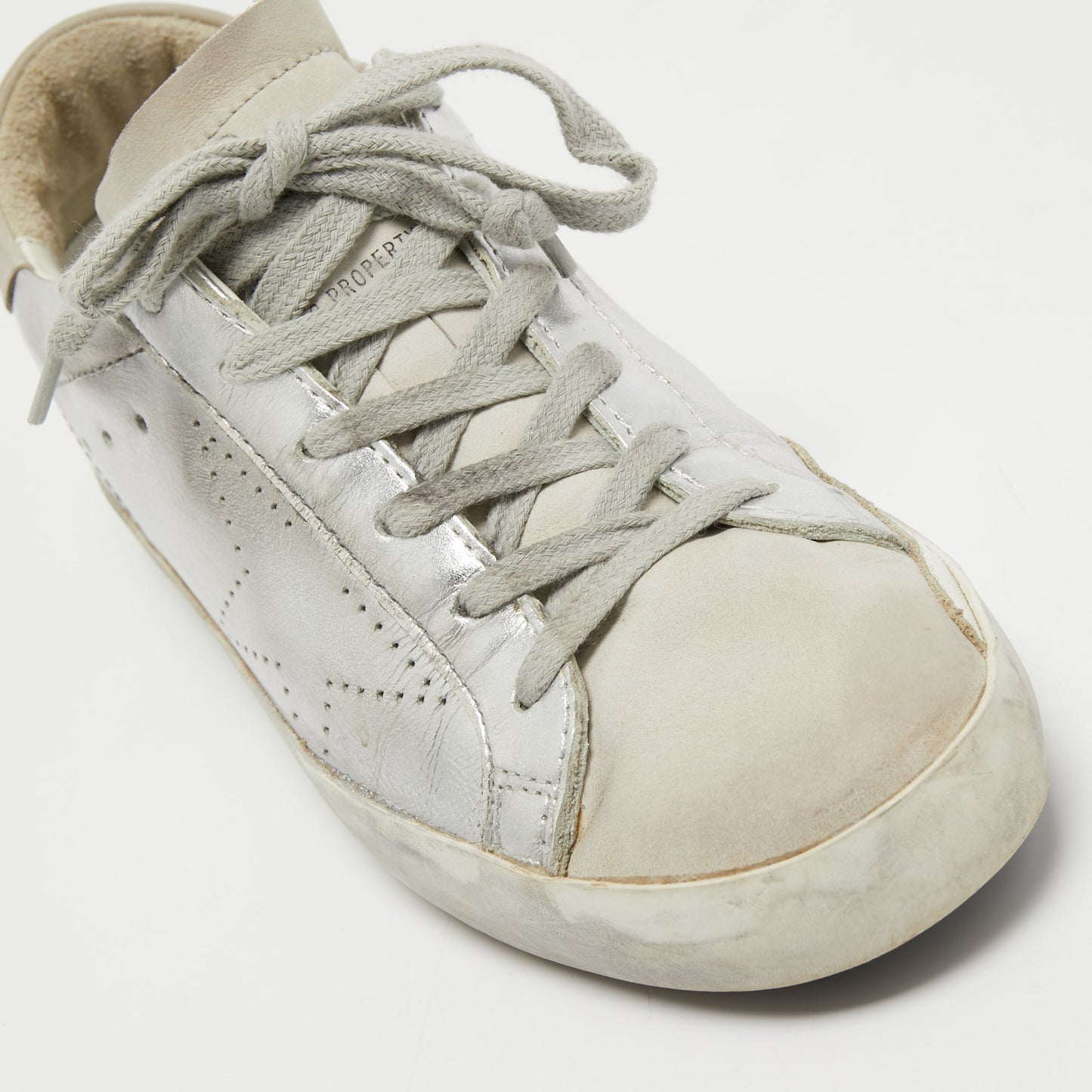 Original Golden Goose Silver/White Leather and Suede Superstar Sneakers Size 36