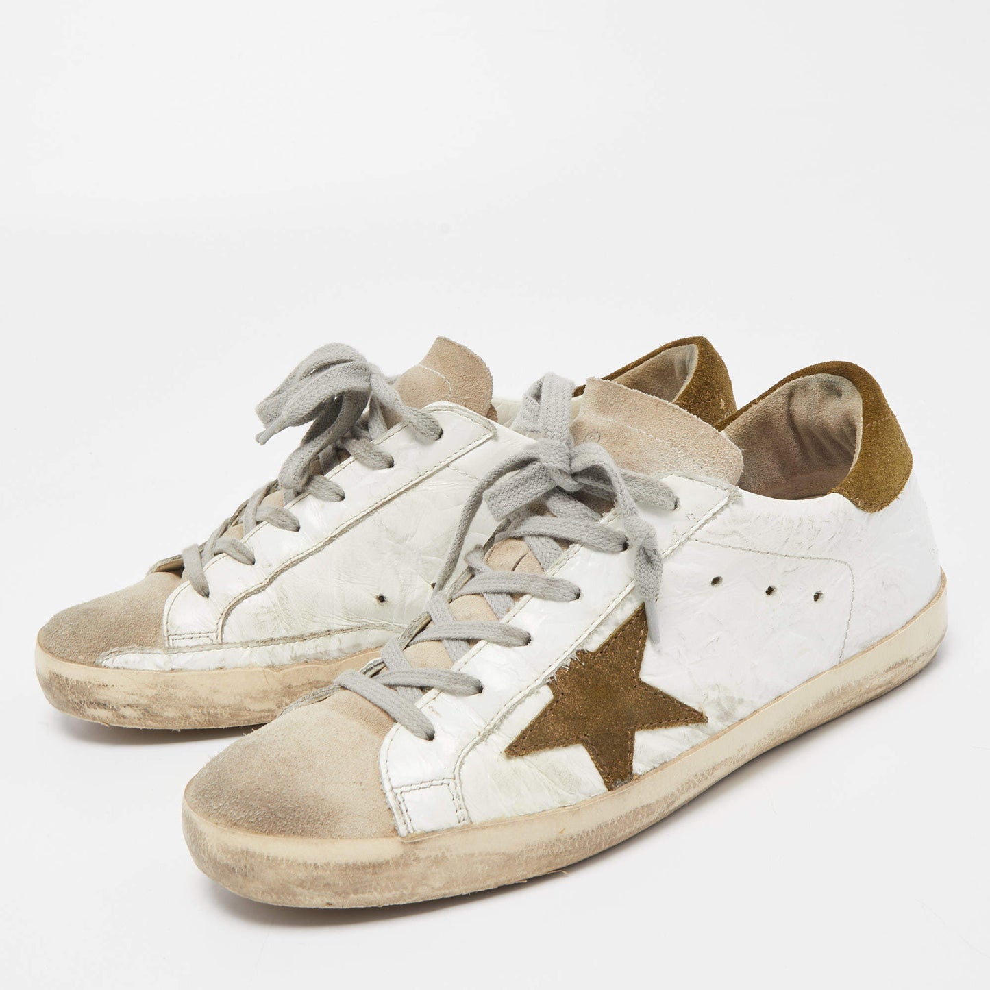 Original Golden Goose White Leather Superstar Sneakers Size 38