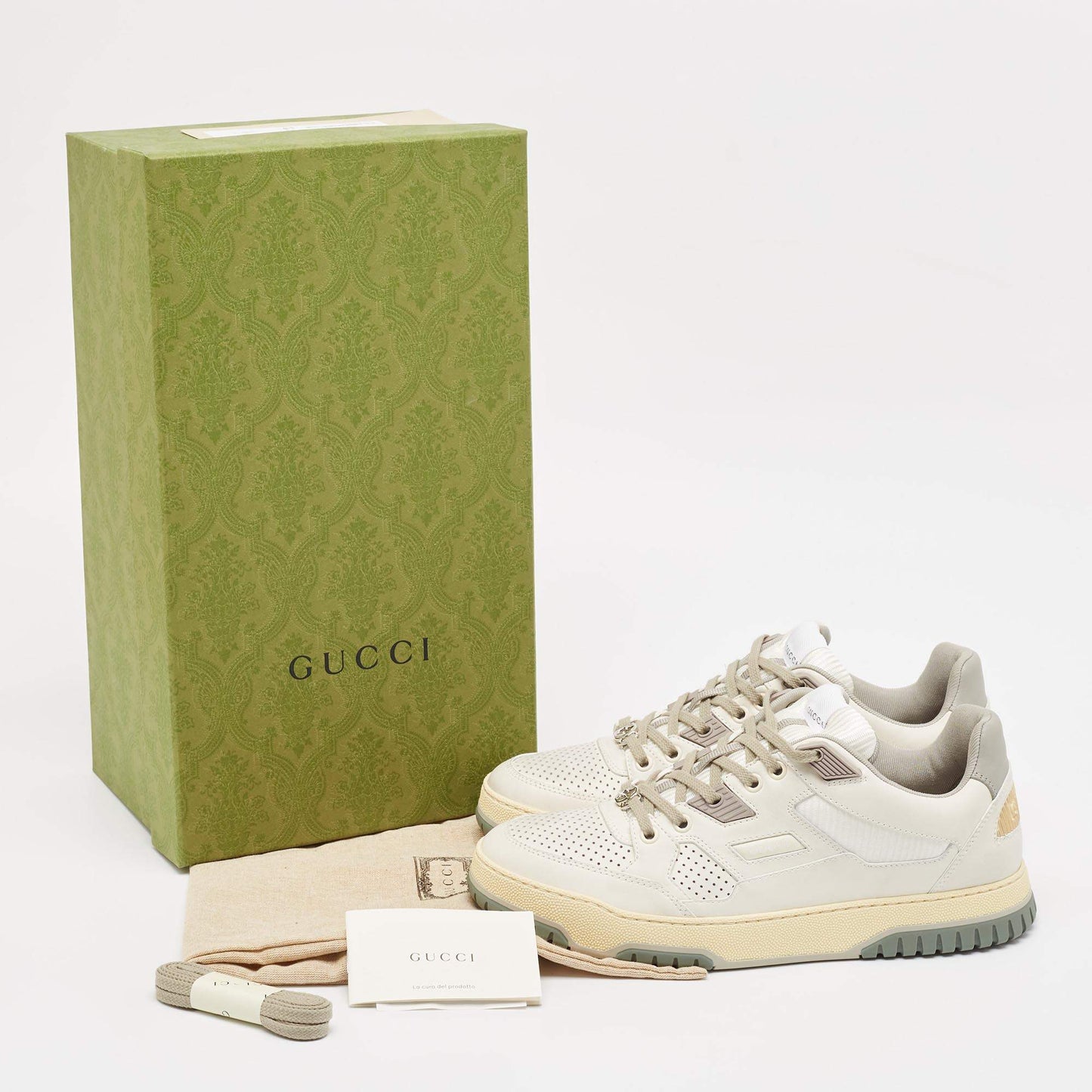 Original Gucci Off White Distressed Leather Jones Sneakers Size 40 (Never Used)