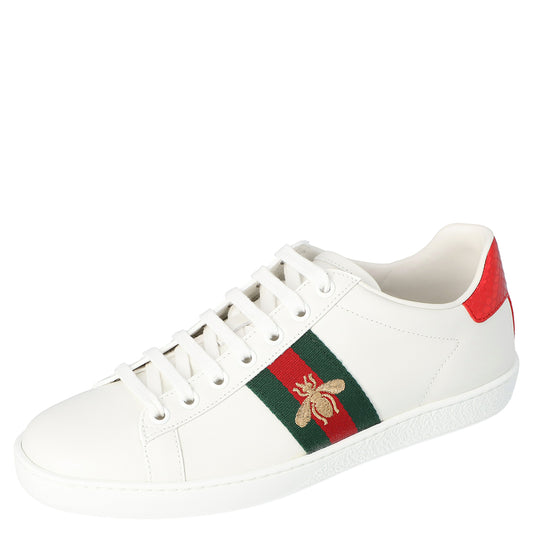 Original Gucci White Leather Embroidered Bee Ace Low-Top Sneakers Size 37.5 (Never Used)