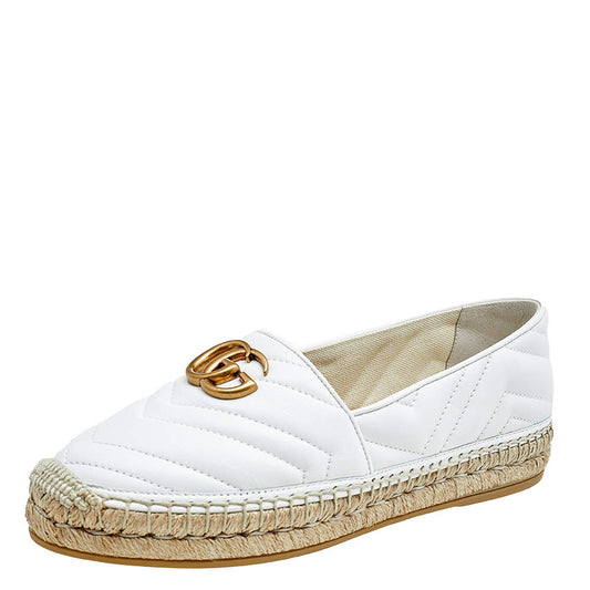 Original Gucci White Leather GG Marmont Espadrille Flats Size 39.5 (Never Used)