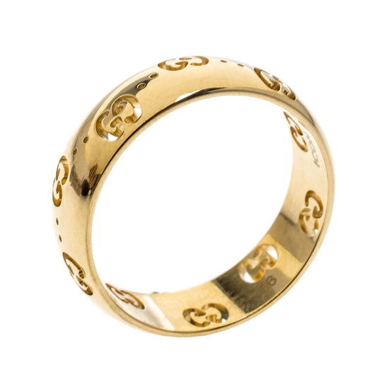 Original Gucci Icon 18k Yellow Gold Band Ring Size 56