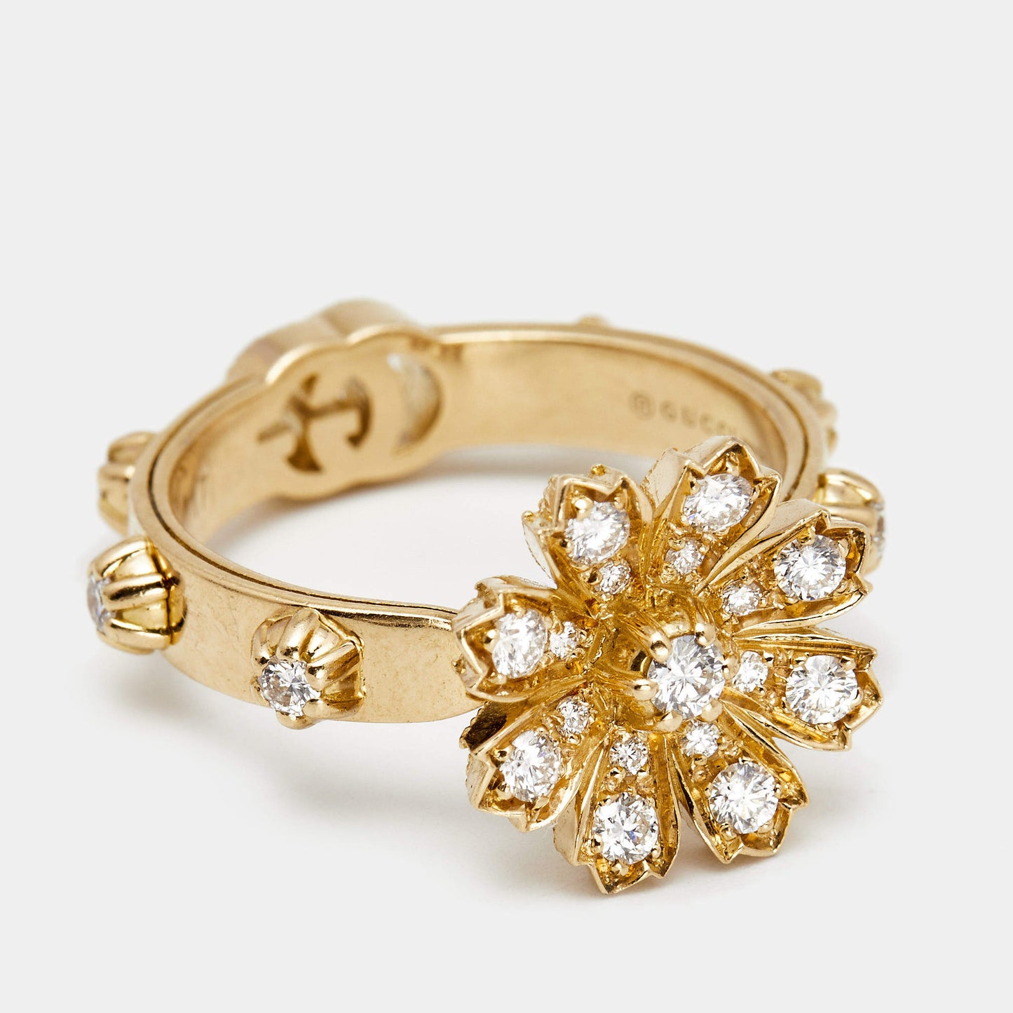 Original Gucci Flora Diamonds 18k Yellow Gold Ring Size 57