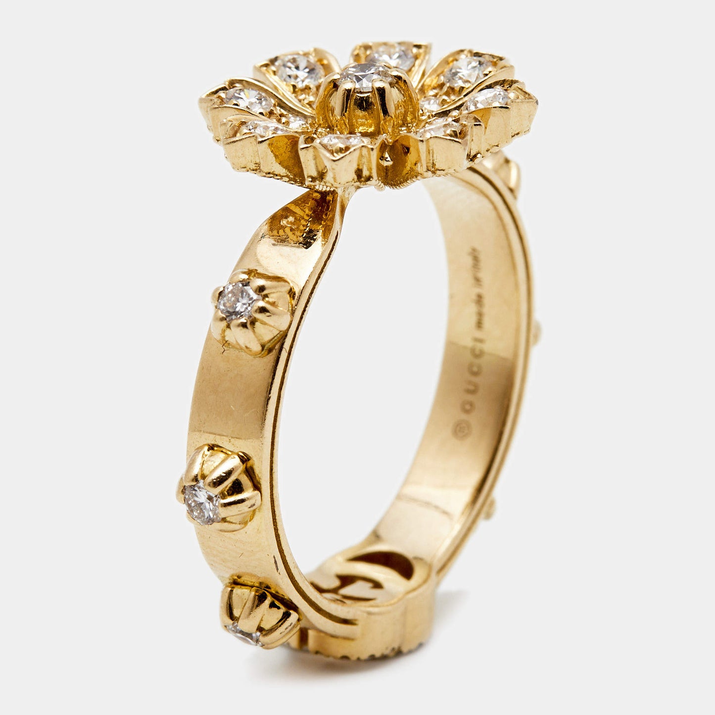 Original Gucci Flora Diamonds 18k Yellow Gold Ring Size 57