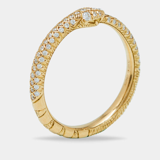 Original Gucci Ouroboros Diamond Pavé Snake 18k Yellow Gold Ring Size 52