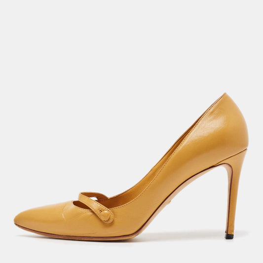 Original Gucci Leather Mustard Yellow Leather Pointed Toe Pumps Size 38.5