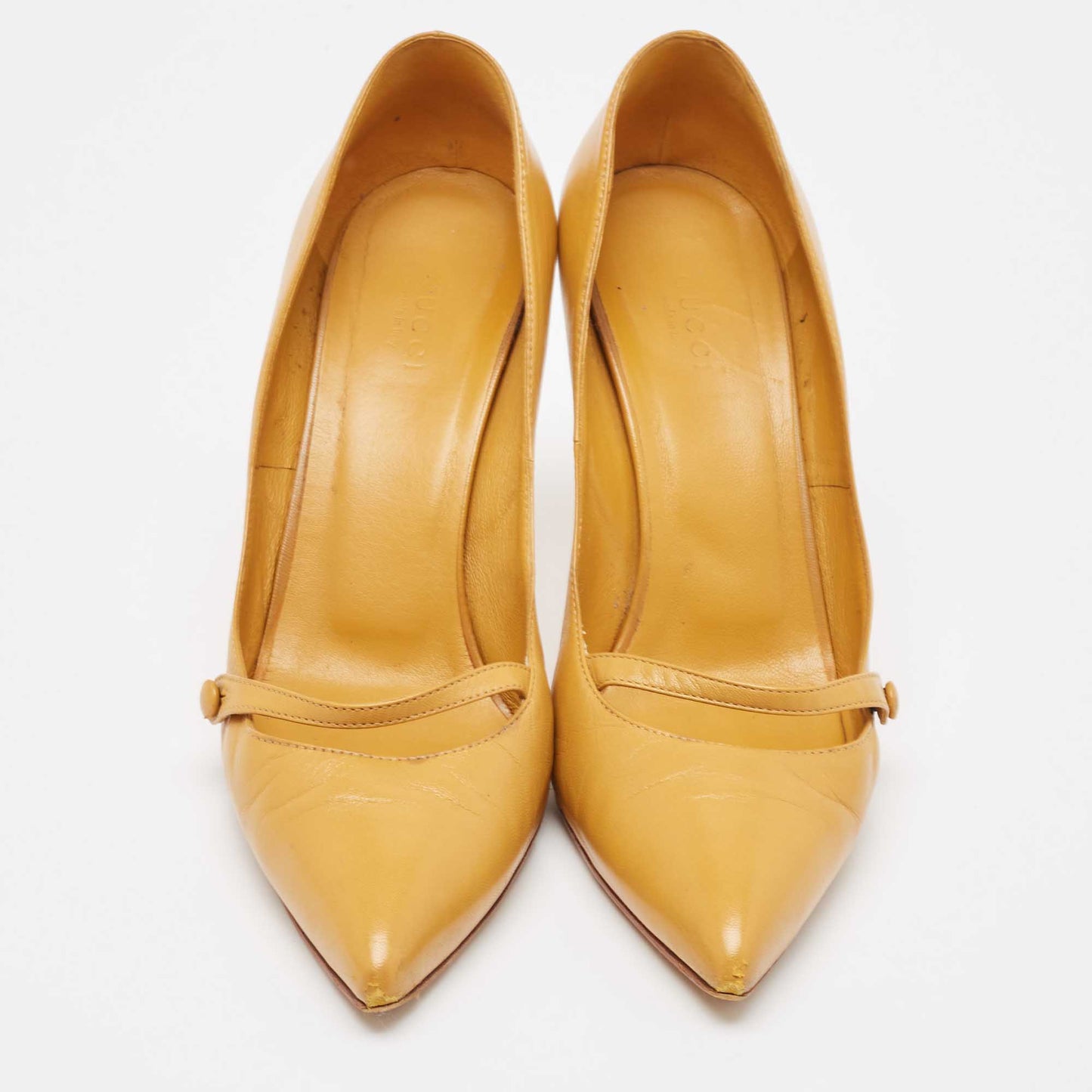 Original Gucci Leather Mustard Yellow Leather Pointed Toe Pumps Size 38.5