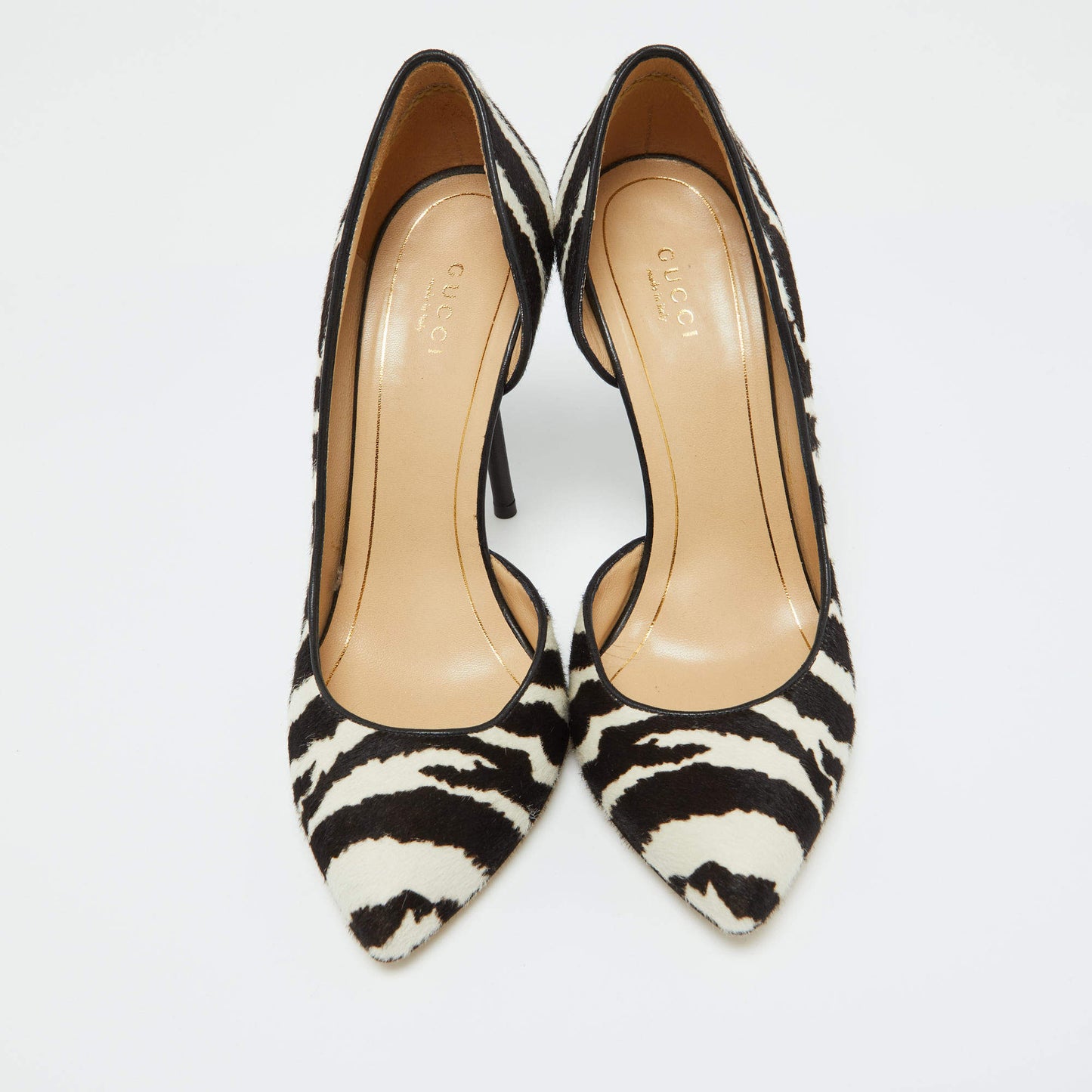 Original Gucci White/Brown Zebra Pony Hair Pointed D'Orsay Pumps Size 38