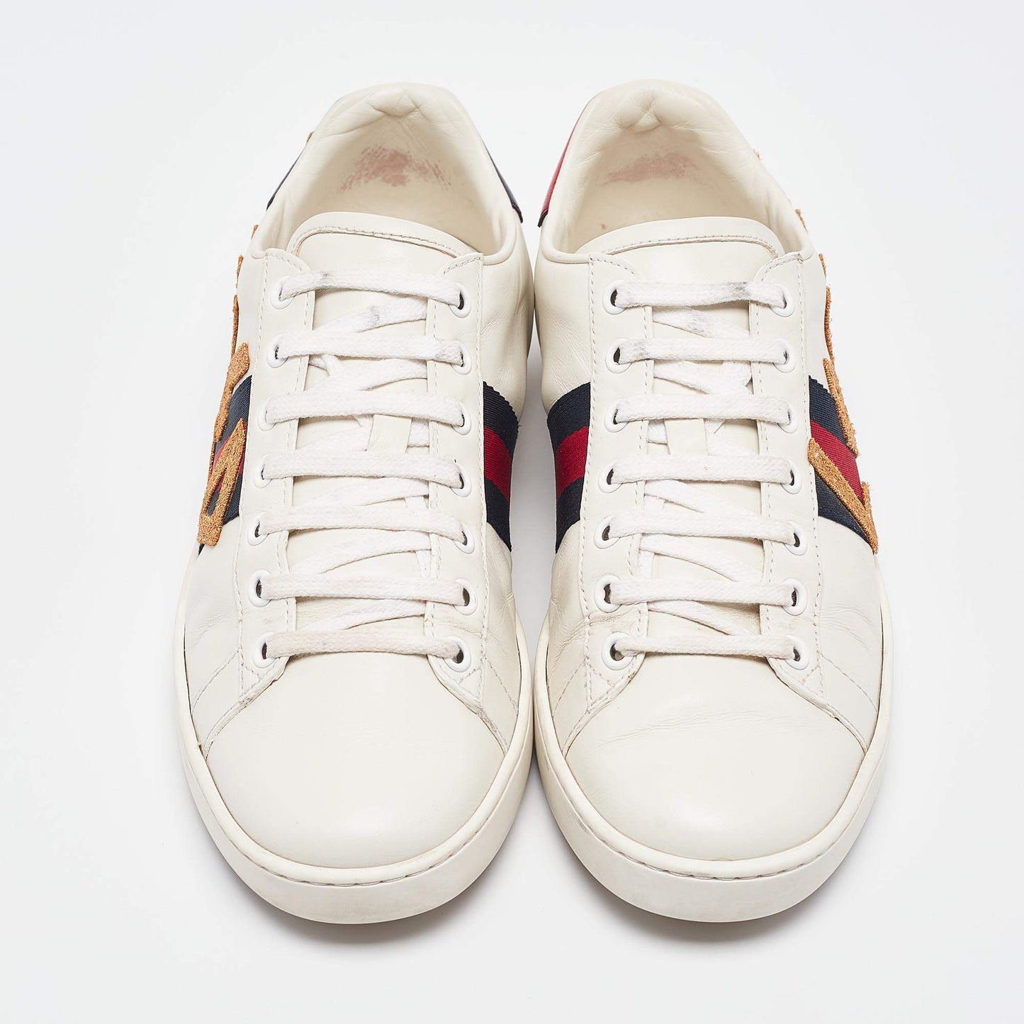 Original Gucci White Leather Web Ace Lace Up Sneakers Size 38