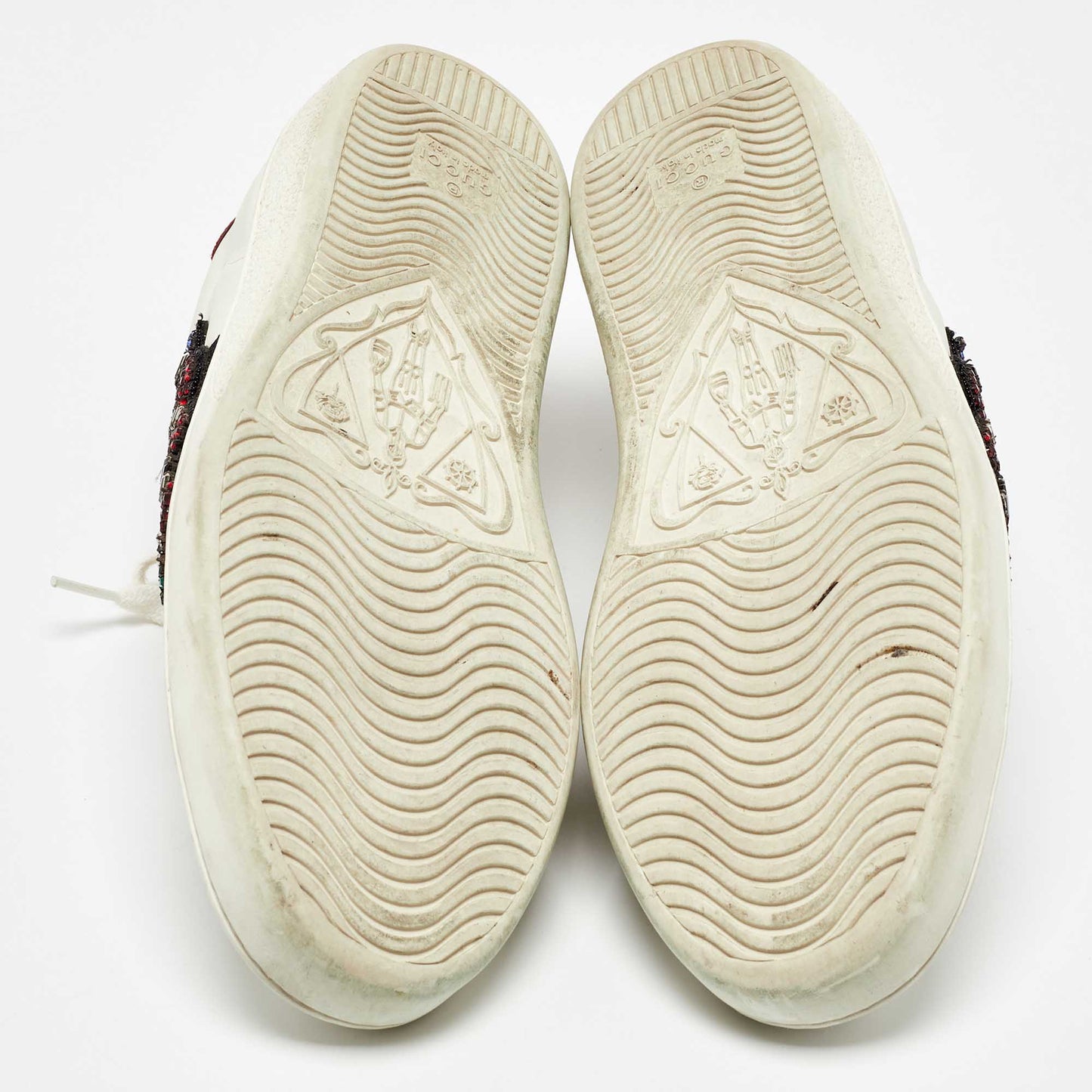 Original Gucci White Leather Snake Crystal Embellished Ace Low Top Sneakers Size 38.5