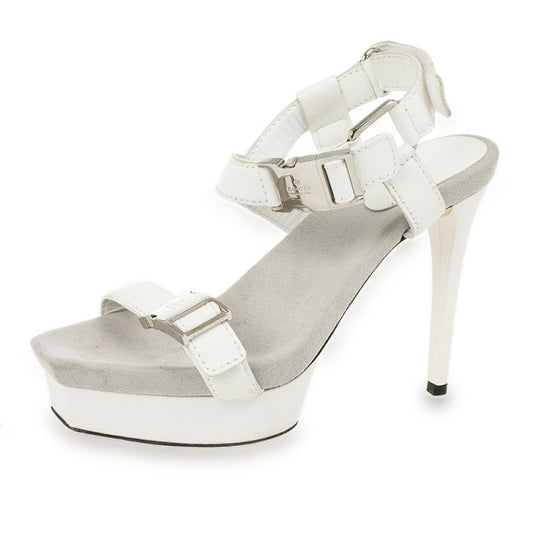 Original Gucci White Leather 'Gail' Clasp Platform Sandals Size 37.5