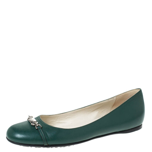 Original Gucci Green Leather Horsebit Ballet Flats Size 40