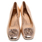 Original Gucci Metallic Rose Gold Leather Crystal GG Embellished Block Heel Pumps Size 37