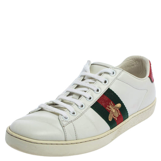 Original Gucci White Leather Ace Low-Top Sneakers Size 37.5