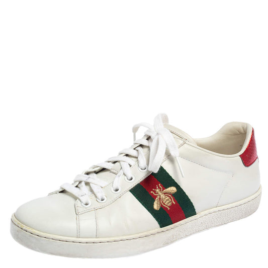 Original Gucci White Leather  Ace Bee Lace Up Sneakers Size 38