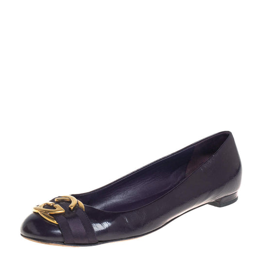 Original Gucci Purple Patent And Leather Interlocking G Buckle Ballet Flats Size 38.5