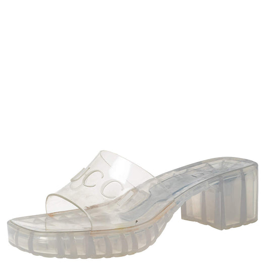 Original Gucci White Rubber Platform Slide Sandals Size 37