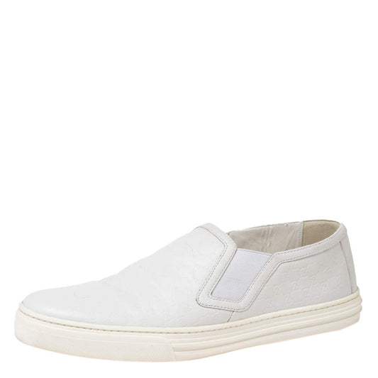 Original Gucci White Guccissima Leather Slip On Sneakers Size 40