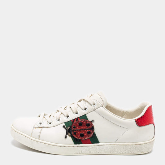 Original Gucci White Leather Embroidered Ladybird And Pineapple Ace Sneakers Size 38