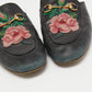 Original Gucci Black Leather Rose Embroidered Princetown Horsebit Flat Mules Size 39