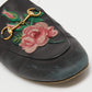 Original Gucci Black Leather Rose Embroidered Princetown Horsebit Flat Mules Size 39