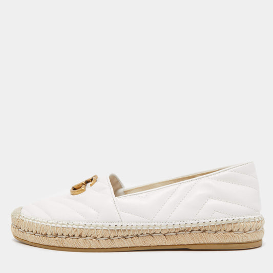 Original Gucci White Leather GG Marmont Espadrille Flats Size 38