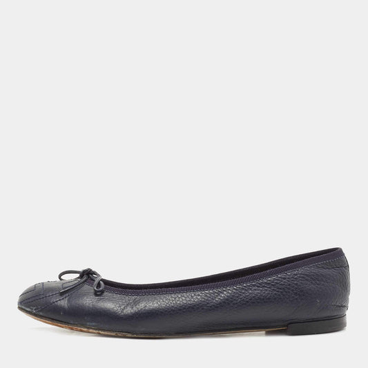 Original Gucci Navy Blue Leather Bow Ballet Flats Size 37.5