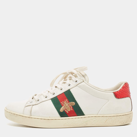 Original Gucci White Leather Ace Low Top Sneakers Size 36