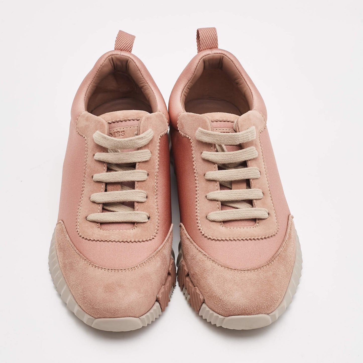 Original Hermes Rose Pink Satin and Suede Bouncing Sneakers Size 37